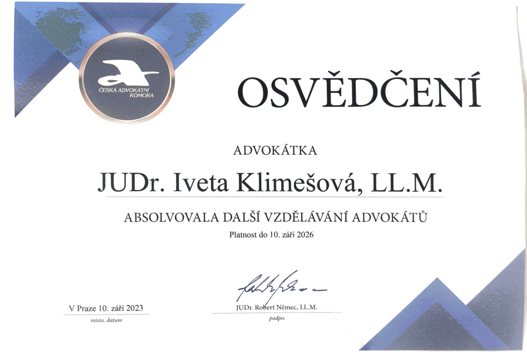 osvědčení České advokátní komory