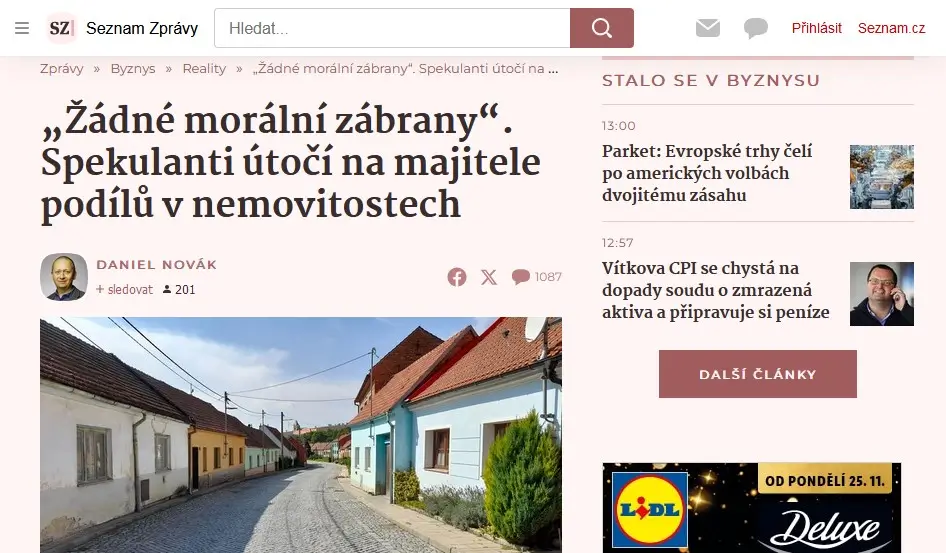 Vyjadření ke zkušenostem se spekulanty s podíly na nemovitostech